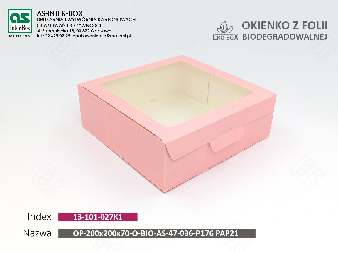 Opakowanie — 13-101-027K1 — OP-200/200/70-O-BIO-AS-47-036-P176 PAP21 — 200x200x70 mm