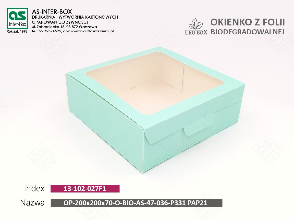 Opakowanie — 13-102-027F1 — OP-200/200/70-O-BIO-AS-47-036-P331 PAP21 — 200x200x70 mm