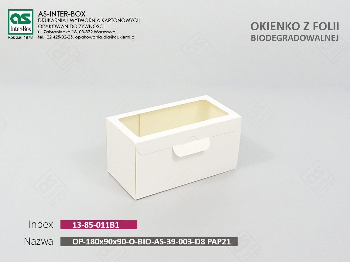 Opakowanie — 13-85-011B1 — OP-180/90/90-O-BIO-AS-39-003-D8 PAP21 — 180x90x90 mm