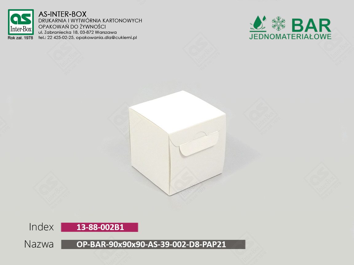Opakowanie — 13-88-002B1 — OP-BAR-90/90/90-AS-39-002-D8 PAP21 — 90x90x90 mm