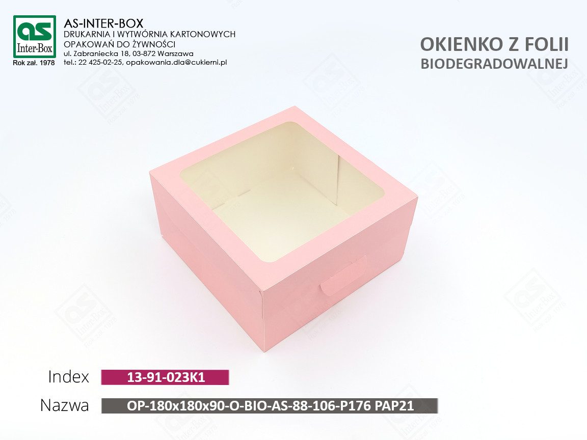 Opakowanie — 13-91-023K1 — OP-180/180/90-AS-88-106-O-BIO-P176 PAP21 — 180x180x90 mm
