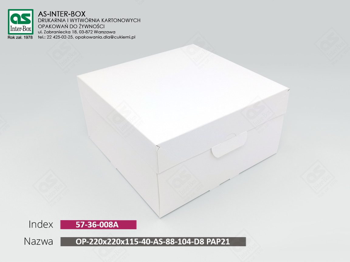 Opakowanie — 57-36-008A — OP-220/220/115-AS-88-104-D8-PAP21 — 220x220x115 mm