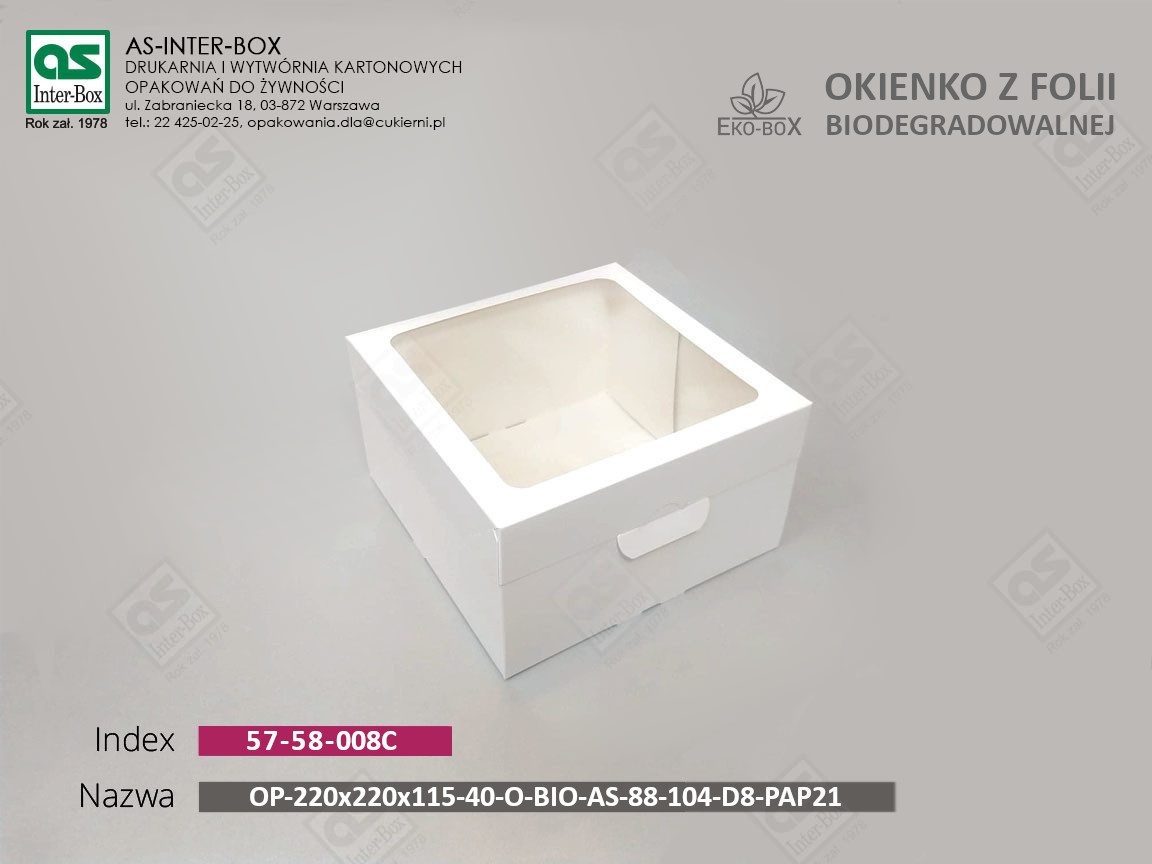 Opakowanie — 57-58-008C — OP-220/220/115-O-BIO-AS-88-104-D8-PAP21 — 220x220x115 mm