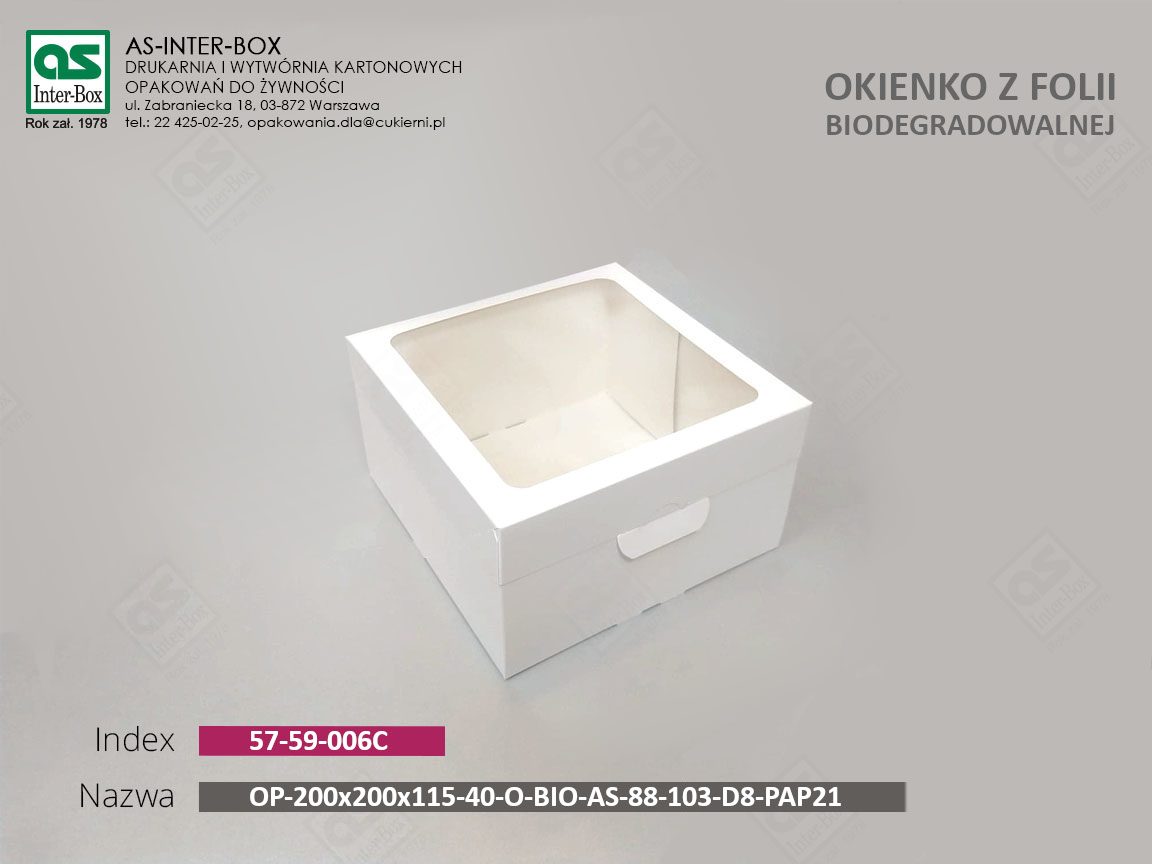 Opakowanie — 57-59-006C — OP-200/200/115-O-BIO-AS-88-103-D8-PAP21 — 200x200x115 mm